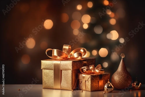 Festive Christmas Composition with Blurred Bokeh