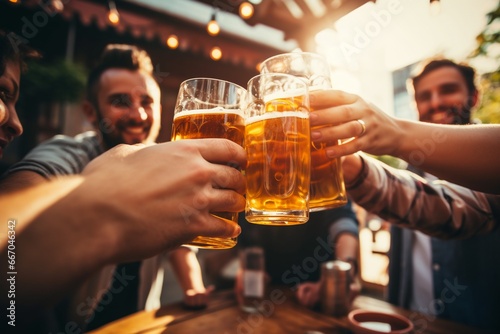 Cheers with Friends  Group Enjoying Beer Together