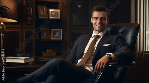 The businessman exudes sophistication in his elegant suit, looking remarkably dapper. His attire speaks professionalism and attention to detail, with every aspect of his ensemble perfectly coordinated