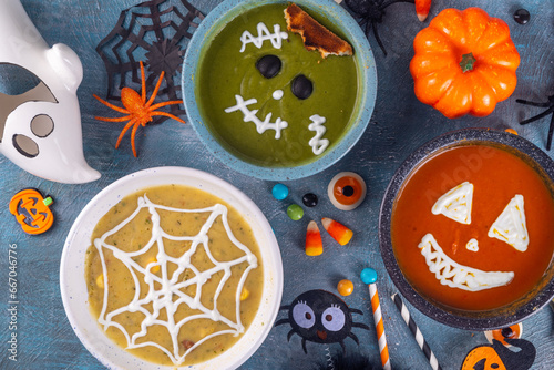 Funny vegetable Halloween decorated soup plates © ricka_kinamoto