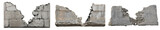 Set of ruined, collapsed, cracked, broken, or weathered concrete cement walls, isolated on a transparent background. PNG, cutout, or clipping path.