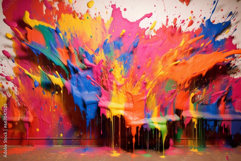 Vibrant paint splash backdrop made via cutting-edge methods. Generative AI