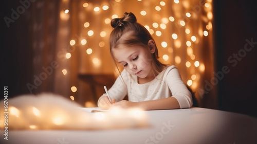 A child on christmas writing a letter to Santa Claus