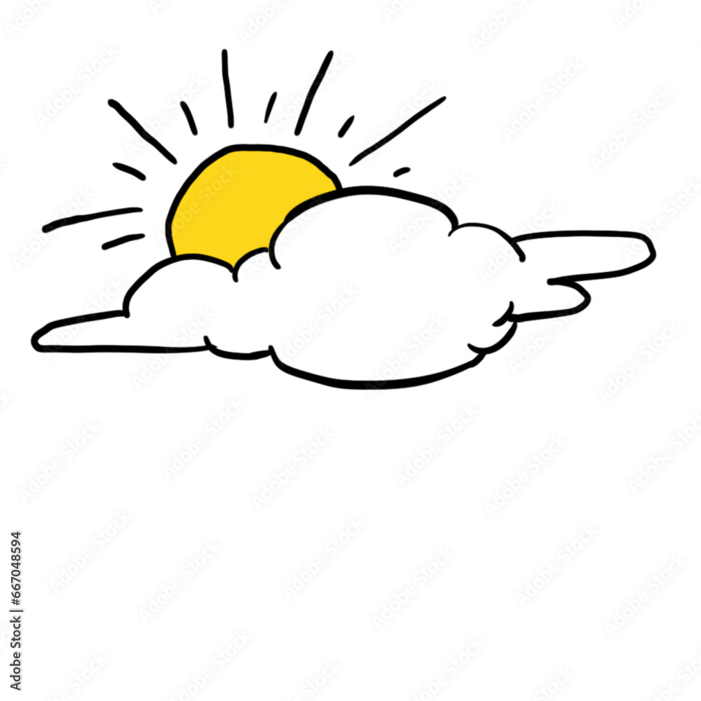 Cloud with Sun Cartoon Illustration / Sunny Clouds Symbol / Sunny Clouds Map Icon / Weather Icon Cloud with Sun Cartoon Illustration / Sunny Clouds Symbol / Sunny Clouds Map Icon / Weather Icon