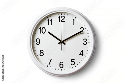 White cream wall clock with a plastic rim, isolated on a white background, computer Generative AI stock illustration image