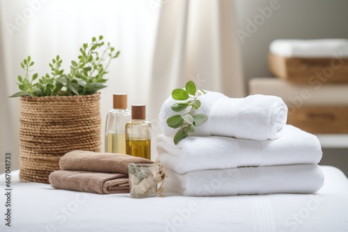Spa Center Relaxation with Herbal Bags and Beauty Essentials