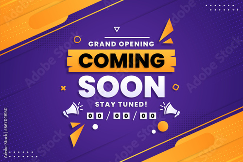 Coming soon with megaphone design on abstract background
