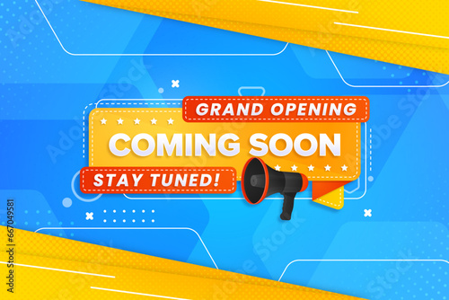 Coming soon with megaphone design on abstract background