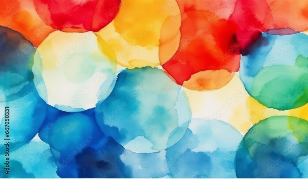 Watercolor circles and colorful mosaic, abstract holiday background banner with different colors.
