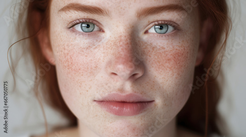 Portrait of a young European woman with problem skin. Cute woman with rosacea, rosacea, pigmentation. Medicine and cosmetology. Skin imperfections. photo