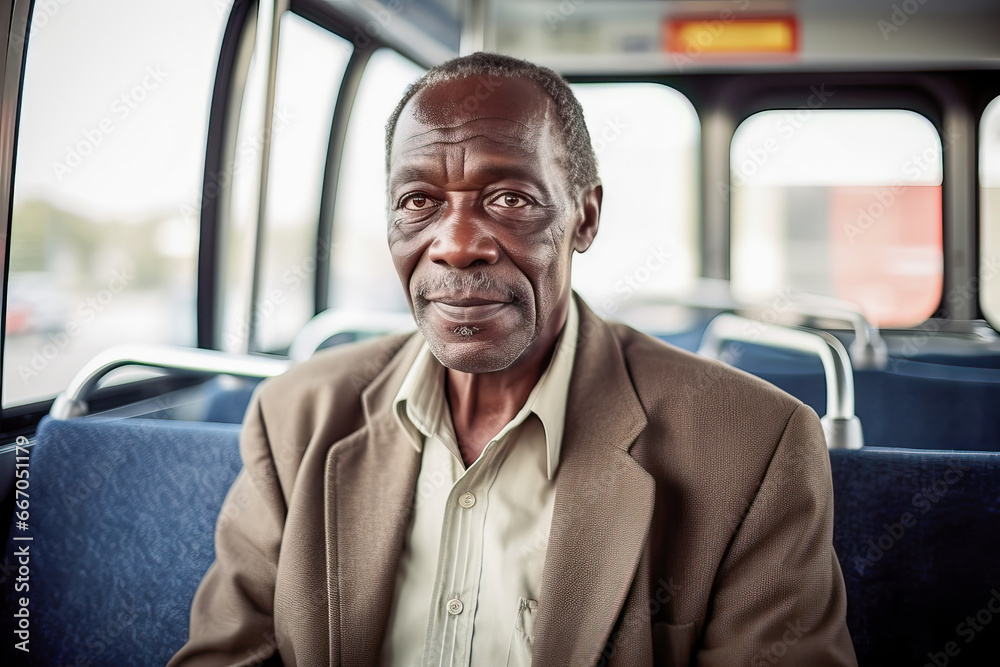 Portrait of older Afroamerican man on a bus Portrait of older Afroamerican man on a bus