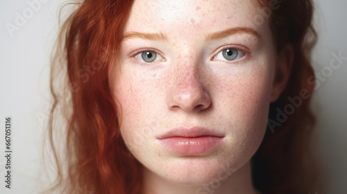 Portrait of a young European woman with problem skin. Cute woman with rosacea, rosacea, pigmentation. Medicine and cosmetology. Skin imperfections.
