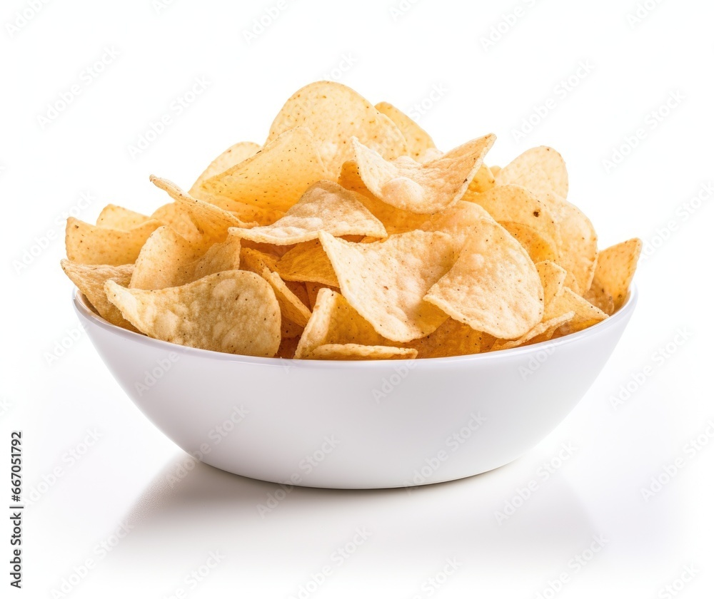 While bowl full of chips isolated on white