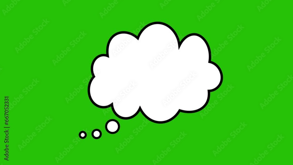 Animated blank thought white outlined comic  speech bubble footage with Chroma key, green screen background. Icon for web site, greeting cards, social media posts