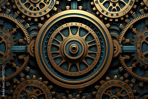 Detailed symmetrical pattern depicting gear wheels. Generative AI