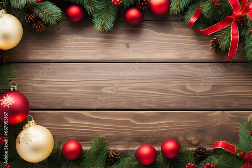 Wood background, christmas decoration, with copy space, wallpaper, generative ai