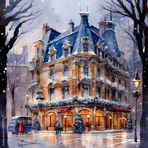 Magical christmas sketch of the beautiful architecture