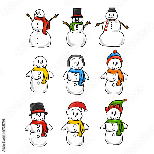 set of snowman Christmas cartoon vector © Xharites