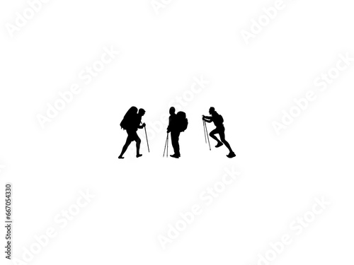 Set of Hiker Silhouette in various poses isolated on white background