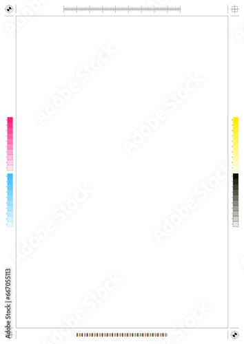 CMYK print frame. Black outline press registration marks, prepress printer registration plate with bleed and registration marks. Vector isolated set of cmyk frame print design color illustration