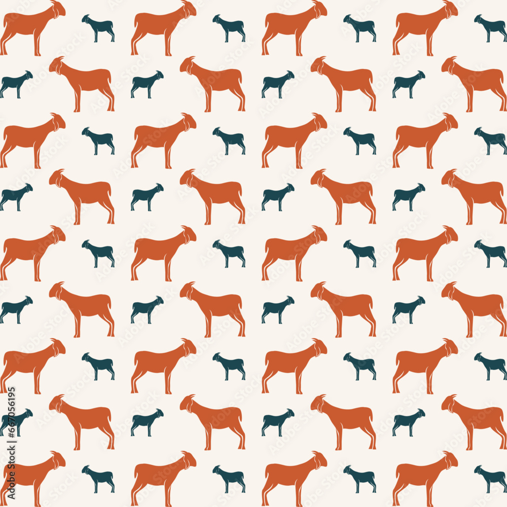White goat seamless pattern repeating colorful elements trendy vector illustration background