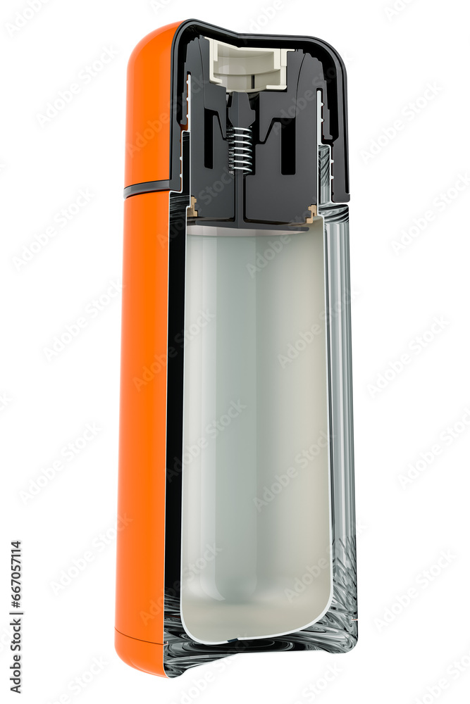 Cross section of thermos, Cutting of Vacuum flask, 3D rendering isolated on transparent background Cross section of thermos, Cutting of Vacuum flask, 3D rendering isolated on transparent background