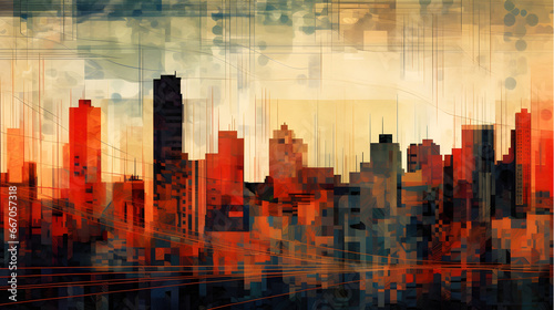 architecture abstract cityscape buildings with skyscrapers generative AI.