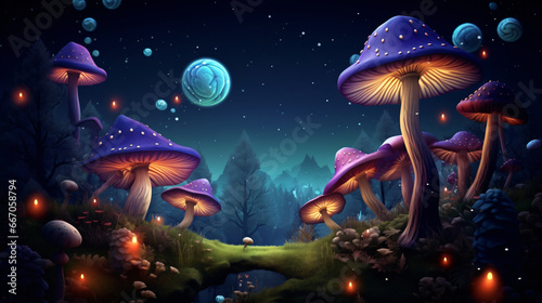 The night wallpaper features the mushroom moon stars