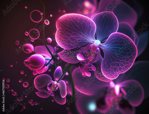 Fantasy plants and glowing flowers background