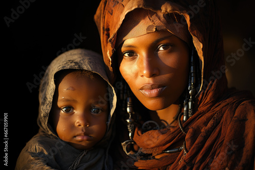 Portrait d'une femme touareg avec son bébé
