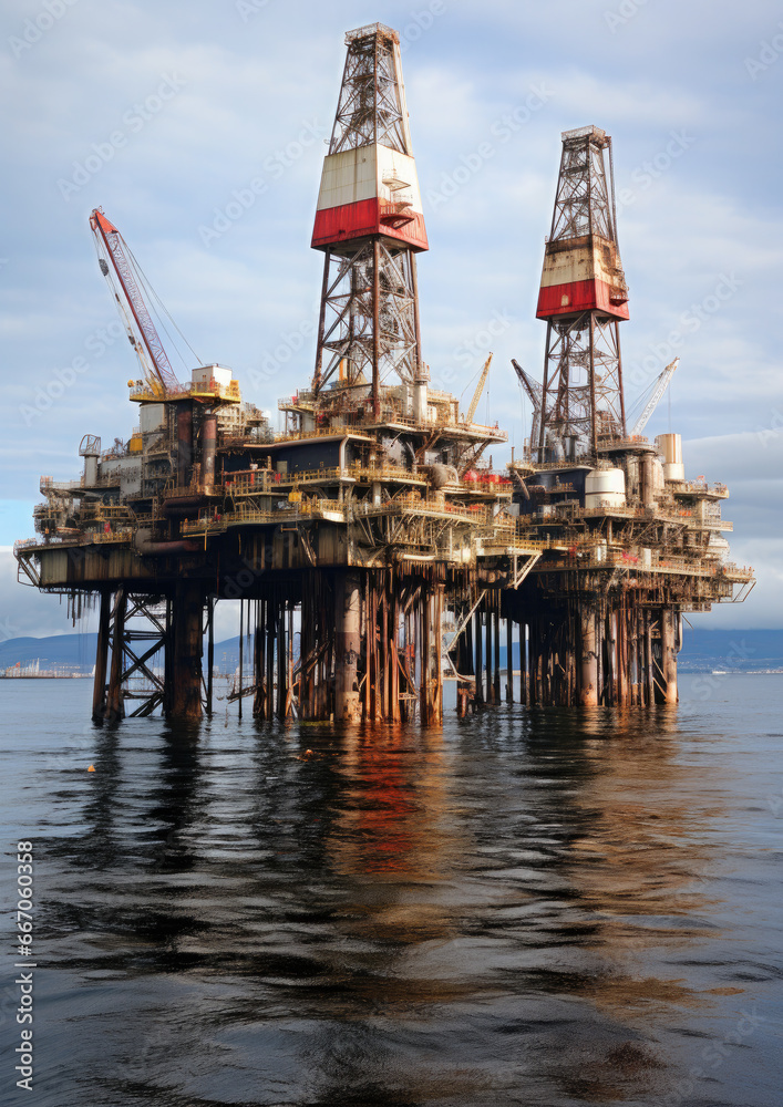 Oil platform at sea, oil production station, industry, well drilling, hydrocarbon, architecture, tower, ocean, environmental problems, tower, nature pollution, energy, power, landscape, business