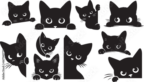 Black Cat Peeking, Kitty Graphic Silhouettes, Peek Kittens © Aleksandar