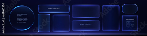 Collection of futuristic hud light blue frame. Technological background. Light glass blue frames square, oval, rectangle, circle. HUD PNG. Vector Illustration.	
