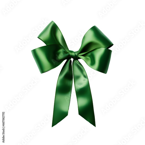Elegant, glossy green satin ribbon tied in a bow, perfect for adding a luxurious touch to gifts and presents on a transparent background.