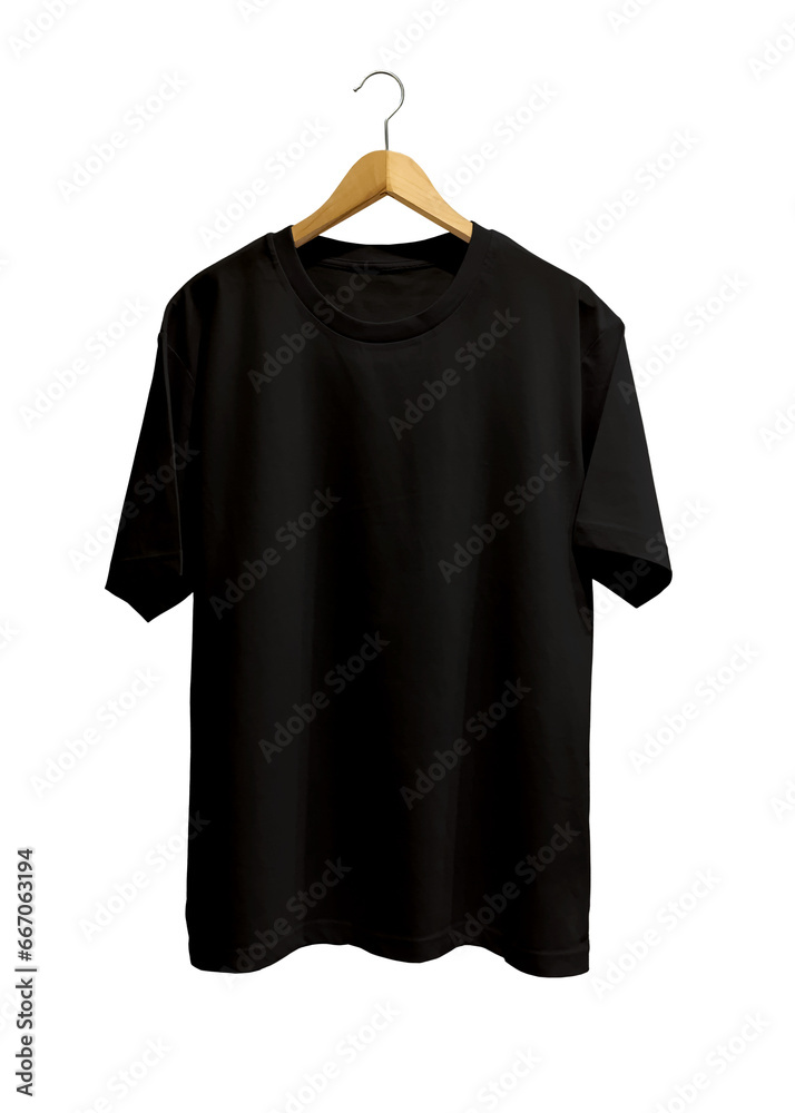 black t shirt on a hanger, front black t shirt on a hanger, front