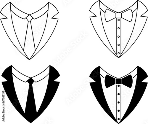 outline silhouette tuxedo icon set