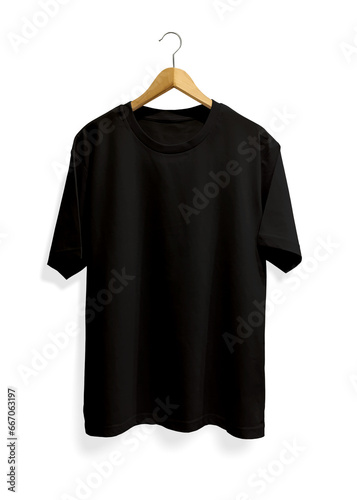 black t shirt on a hanger, front, shadow