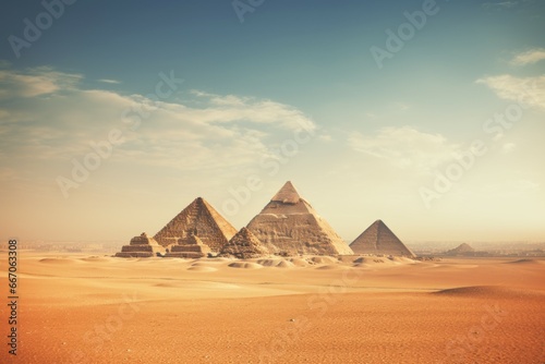 Sacred Egyptian pyramids temple. Old stone tourism. Generate Ai