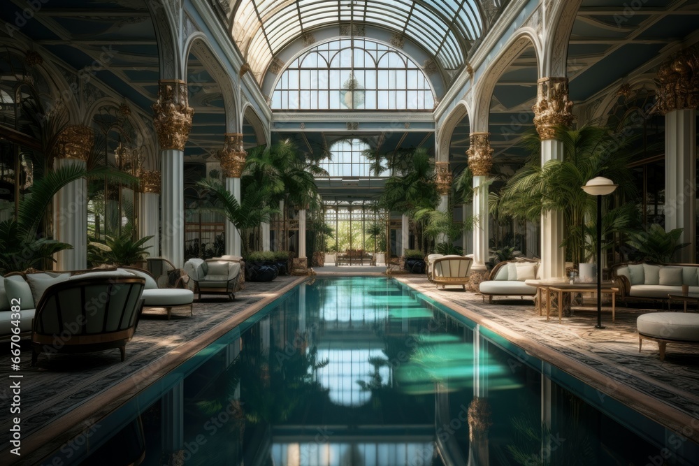Sparkling Empty luxurious resort pool. Nature tourism. Generate Ai Sparkling Empty luxurious resort pool. Nature tourism. Generate Ai
