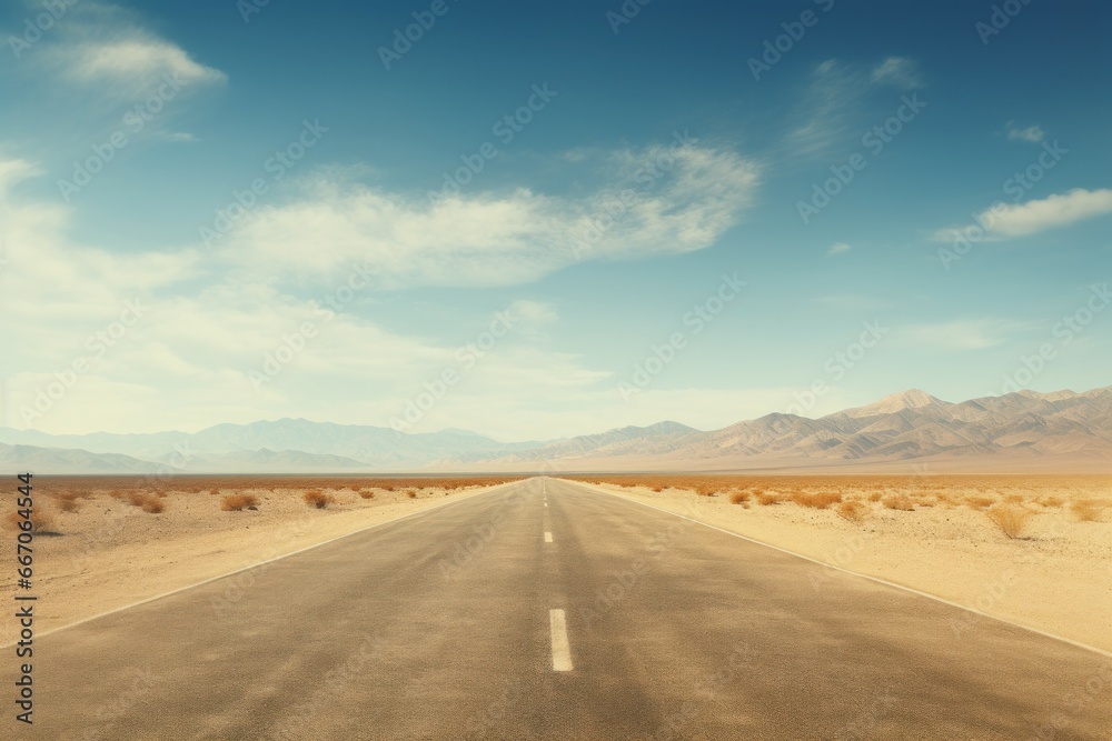 Stark Empty car road desert. Way scenic. Generate Ai