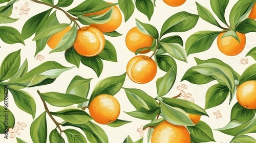 Pattern with zesty calamondins on a light background. AI generated