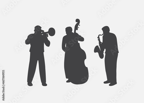 Silhouettes of a group of musicians in vector.