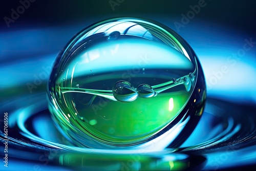 Realistic transparent water drop fell on the water surface. Mineral water. Crystal clear water for drinking, quenching thirst. Fresh aqua wavy purity nature liquid