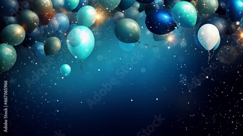 Beautiful happy new year blue background with balloons, Space for tex