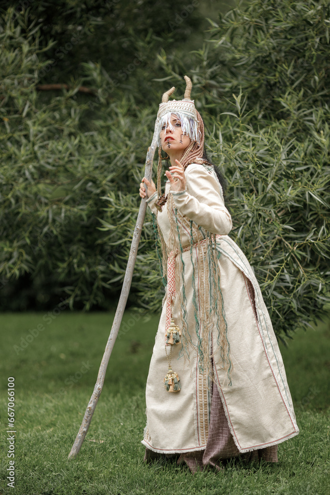 Beautiful girl in ethnic Karelian costume in nature Beautiful girl in ethnic Karelian costume in nature