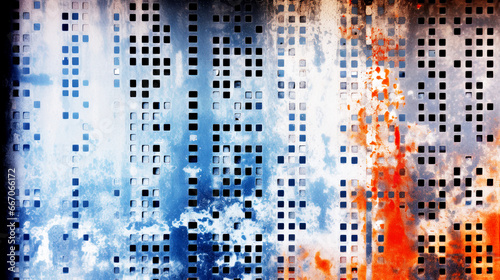 abstract blue and orange grunge background texture, damaged metal plate. Ai generative.
 photo