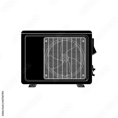 Air conditioner split system in black fill flat icon vector illustration. Top choice cooler device in the world. Editable graphic resources for many purposes.