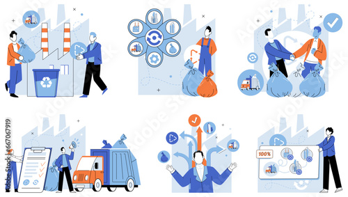 Waste recycling. Vector illustration. A clean and green ambience is essential for our well-being and health planet Waste recycling iseffective step towards reducing our ecological footprint Recycling