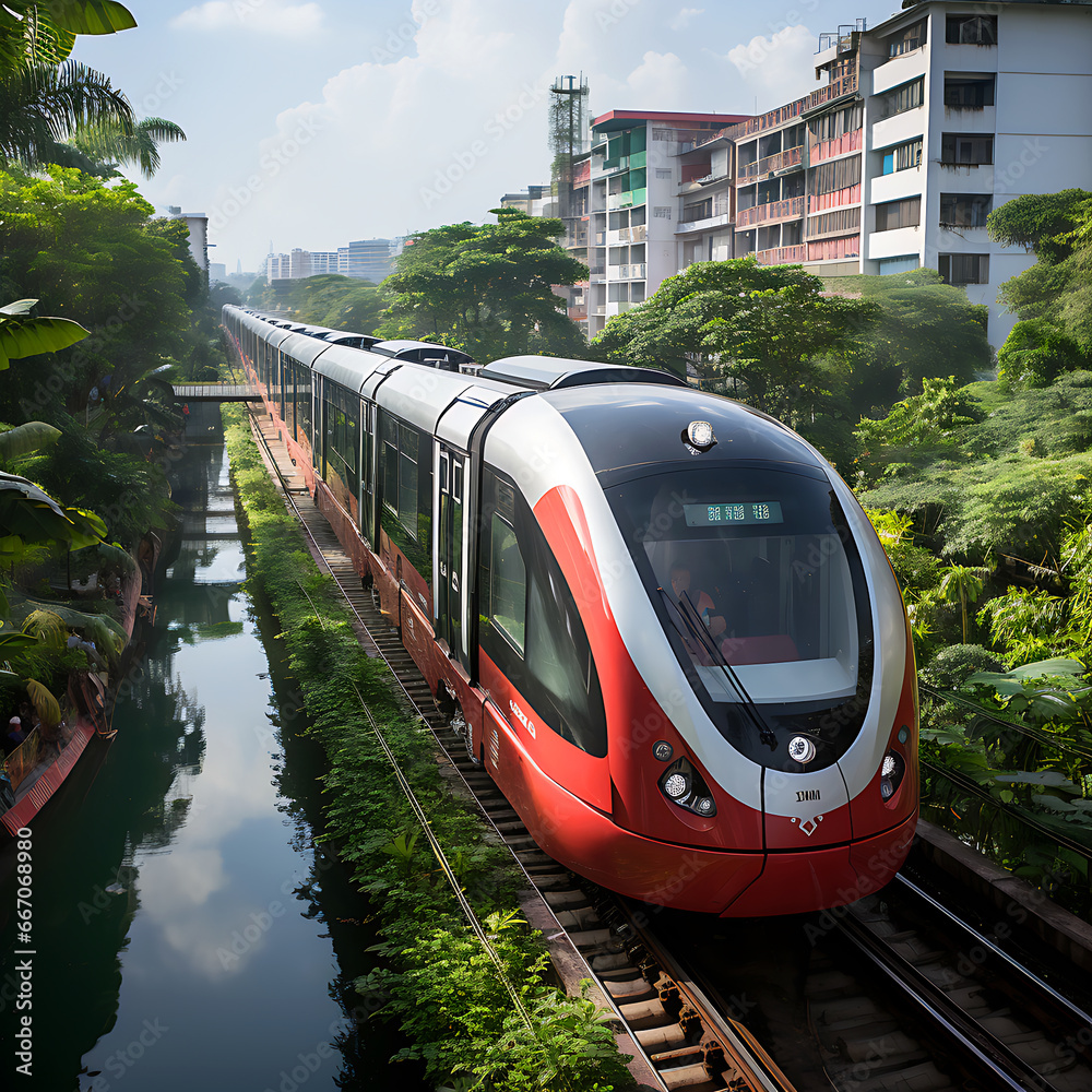 Naklejka premium Bangladeshi Metro Rail vector illustration, AI Image