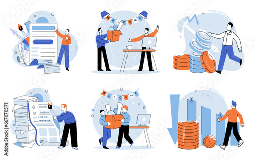 Falling economy. Vector illustration. A fall in economy poses problems for businesses and individuals alike Currency depreciation clead to financial instability and loss Investments become riskier